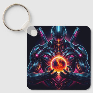 Abstract Cyber Cosmic Guardian Futuristic Robot Keychain