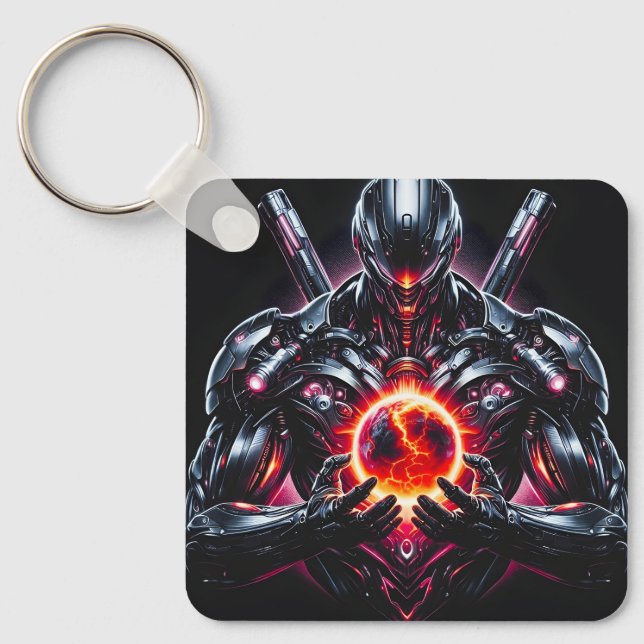 Abstract Cyber Cosmic Guardian Futuristic Robot Keychain (Front)