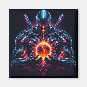 Abstract Cyber Cosmic Guardian Futuristic Robot Magnet