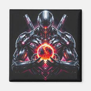 Abstract Cyber Cosmic Guardian Futuristic Robot Magnet