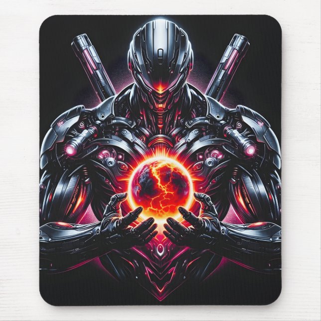 Abstract Cyber Cosmic Guardian Futuristic Robot Mouse Pad (Front)