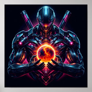 Abstract Cyber Cosmic Guardian Futuristic Robot Poster