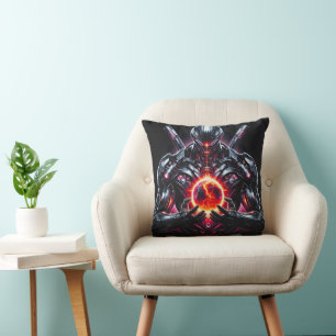 Abstract Cyber Cosmic Guardian Futuristic Robot Throw Pillow