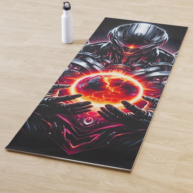 Abstract Cyber Cosmic Guardian Futuristic Robot Yoga Mat (In Situ)