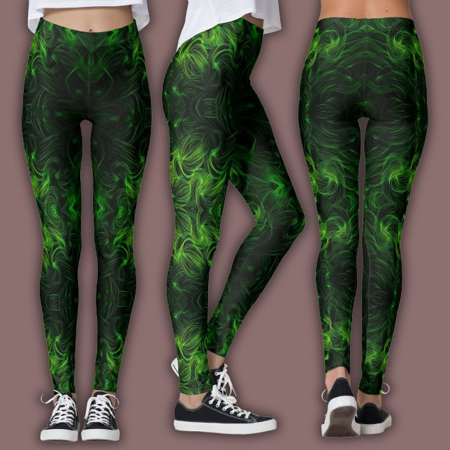Abstract Cyber Pattern | Black & Lime Plasma Leggings (Creator Uploaded)
