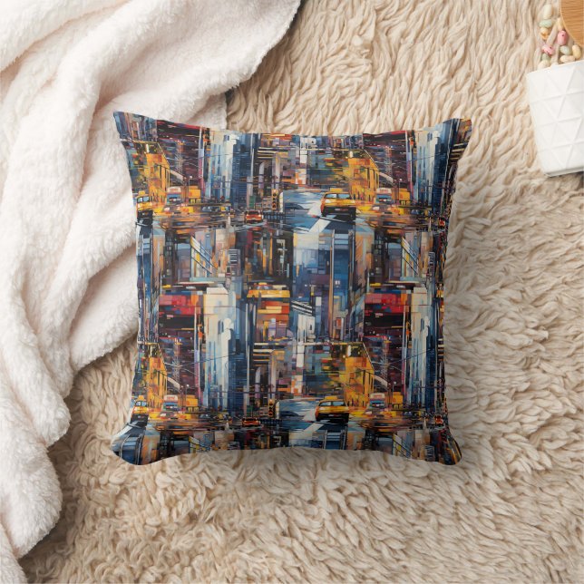 Abstract Cyberpunk Cityscape Skyline (1) Throw Pillow (Blanket)