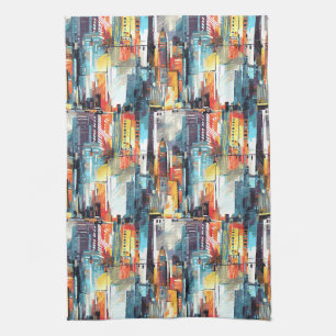 Abstract Cyberpunk Cityscape Skyline (2) Kitchen Towel