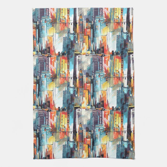 Abstract Cyberpunk Cityscape Skyline (2) Kitchen Towel (Vertical)