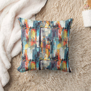 Abstract Cyberpunk Cityscape Skyline (2) Throw Pillow