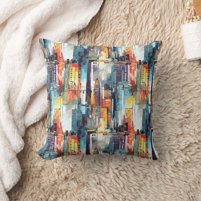Abstract Cyberpunk Cityscape Skyline (2) Throw Pillow (Blanket)