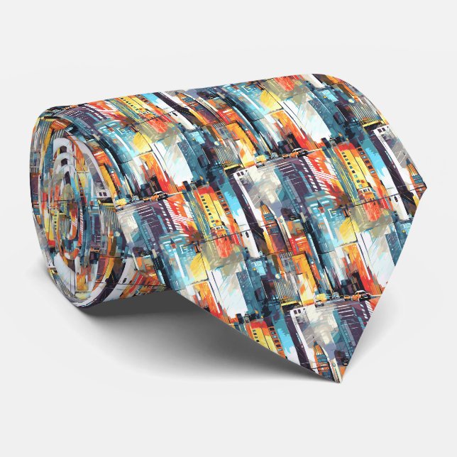 Abstract Cyberpunk Cityscape Skyline (2) Tie (Rolled)