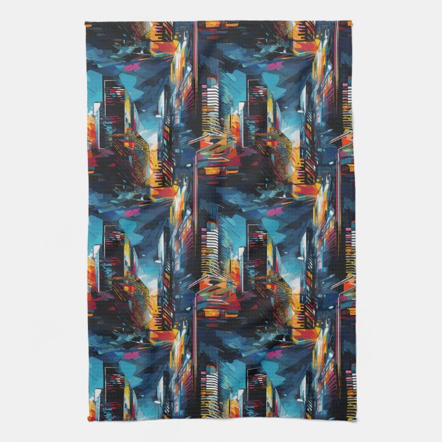 Abstract Cyberpunk Cityscape Skyline (3) Kitchen Towel (Vertical)