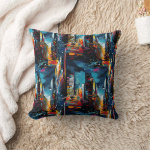 Abstract Cyberpunk Cityscape Skyline (3) Throw Pillow
