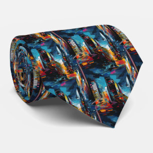 Abstract Cyberpunk Cityscape Skyline (3) Tie