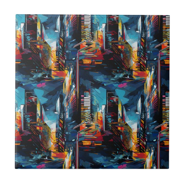 Abstract Cyberpunk Cityscape Skyline (3) Tile (Front)
