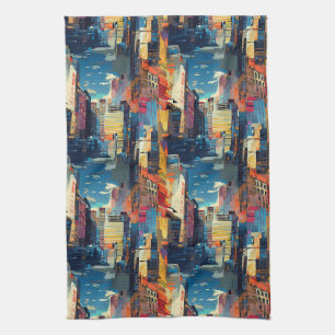 Abstract Cyberpunk Cityscape Skyline (4) Kitchen Towel