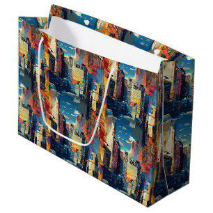 Abstract Cyberpunk Cityscape Skyline (4) Large Gift Bag