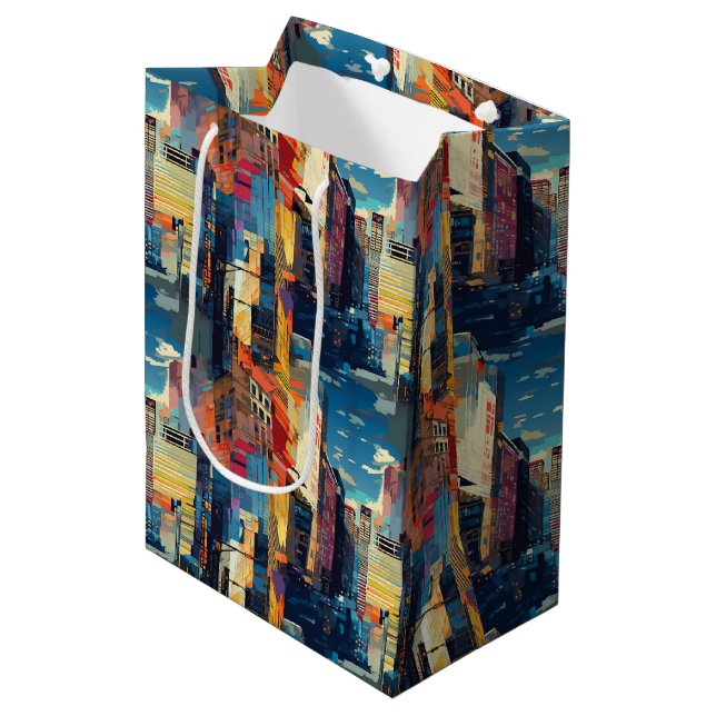 Abstract Cyberpunk Cityscape Skyline (4) Medium Gift Bag (Front Angled)