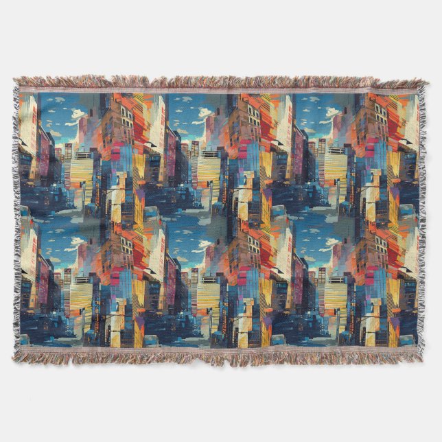 Abstract Cyberpunk Cityscape Skyline (4) Throw Blanket (Front)