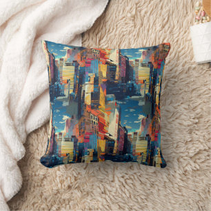 Abstract Cyberpunk Cityscape Skyline (4) Throw Pillow