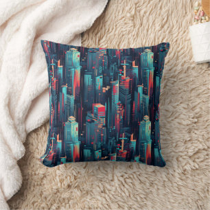 Abstract Cyberpunk Cityscape Skyline (5) Throw Pillow
