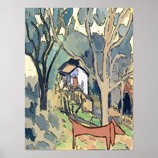 Abstract Dachshund in Woods Poster (Front)