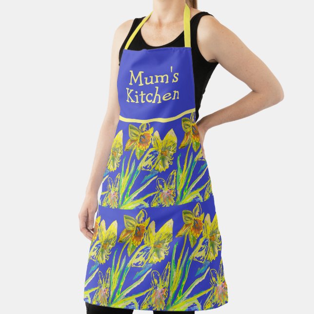 Abstract Daffodil Watercolor Yellow Flower Blue Ap Apron (Insitu)