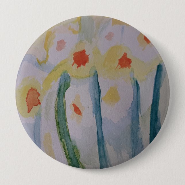 Abstract Daffodils 4 Inch Round Button (Front)