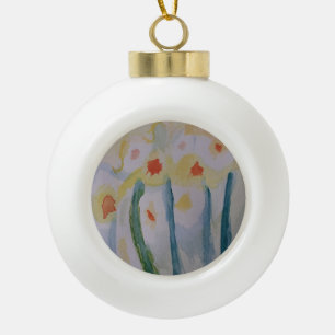Abstract Daffodils Ceramic Ball Christmas Ornament