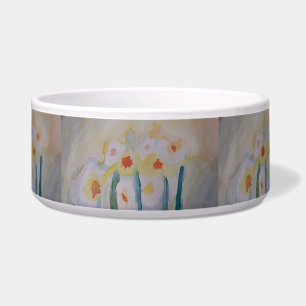 Abstract Daffodils Ceramic Pet Bowl