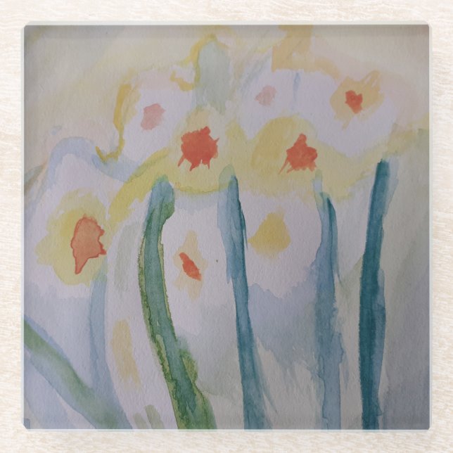 Abstract Daffodils Glass Coaster (Front)