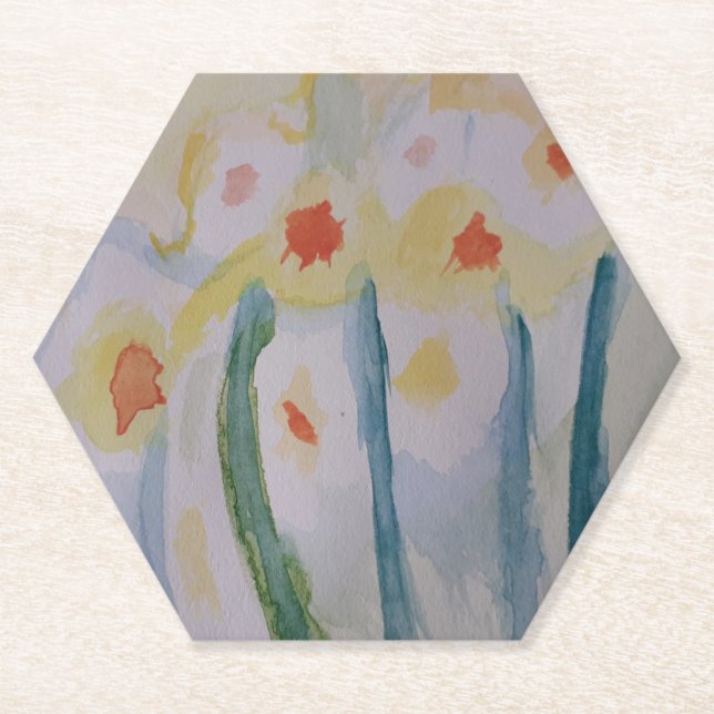 Abstract Daffodils Paper Coaster (Front)