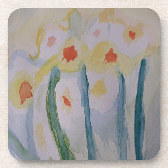 Abstract Daffodils Plastic Coaster (Front)