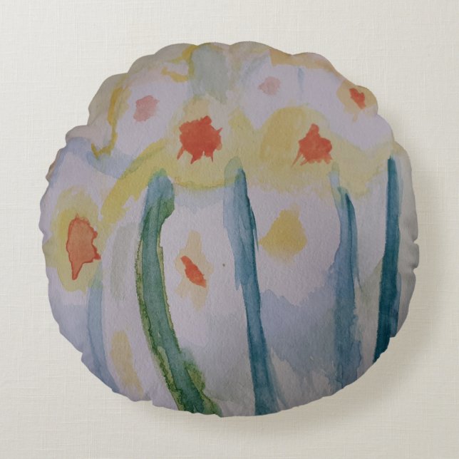 Abstract Daffodils Round Pillow (Front)