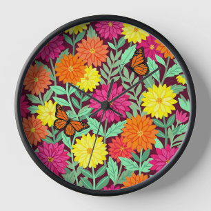 Abstract Dahlias Monarch Garden Art Clocks