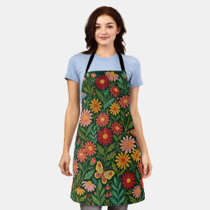 Abstract Daisies & Butterflies Folk Apron