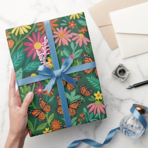 Abstract Daisies Butterflies Wrapping Paper