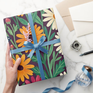 Abstract Daisies Butterflies Wrapping Paper