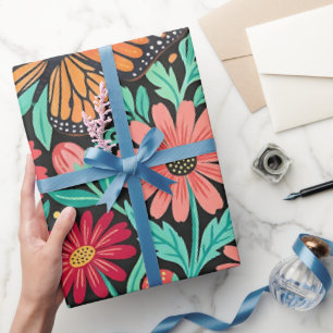 Abstract Daisies Butterfly Wrapping Paper
