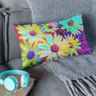 Abstract Daisies In Bright Colours Lumbar Pillow