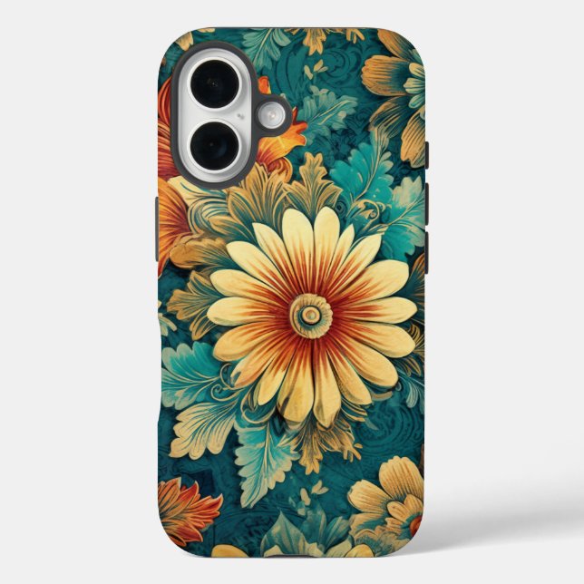 Abstract Daisy and Leaves Botanical Illustration Case-Mate iPhone Case (Back)