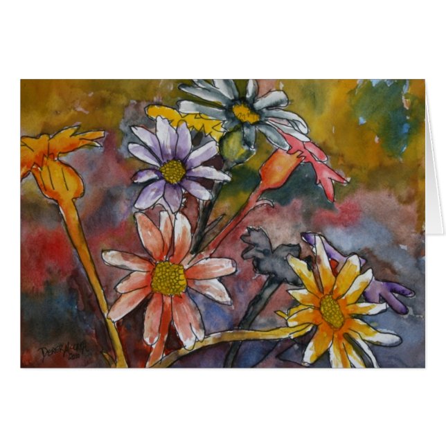 abstract daisy flowers watercolor painting art (Front Horizontal)