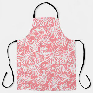 Abstract daisy sketch, monochrome pattern apron