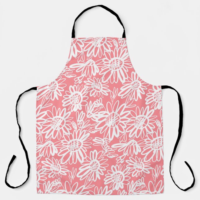 Abstract daisy sketch, monochrome pattern apron (Front)