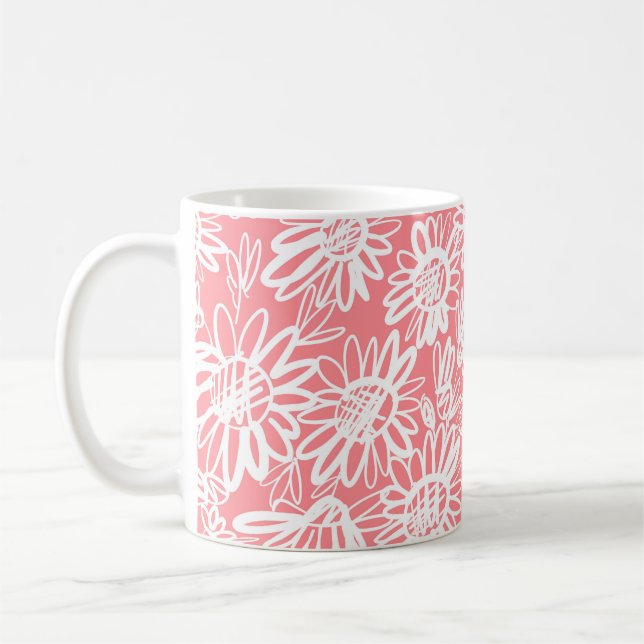 Abstract daisy sketch, monochrome pattern coffee mug (Left)