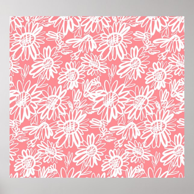 Abstract daisy sketch, monochrome pattern poster (Front)