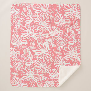 Abstract daisy sketch, monochrome pattern sherpa blanket