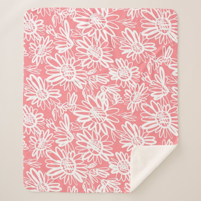 Abstract daisy sketch, monochrome pattern sherpa blanket (Front)