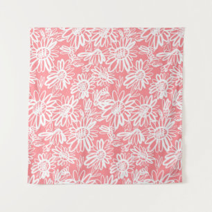 Abstract daisy sketch, monochrome pattern tapestry