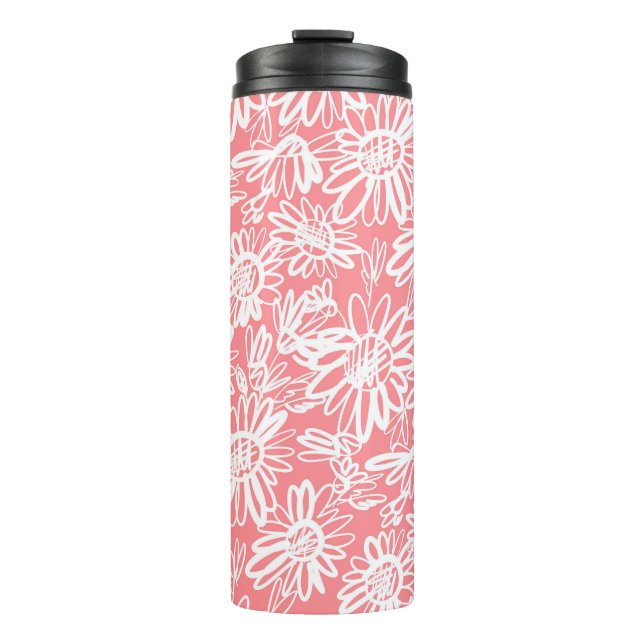 Abstract daisy sketch, monochrome pattern thermal tumbler (Front)